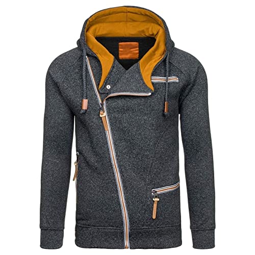Maiyifu-GJ Men Slim Fit Full Zip Hoodies Casual Diagonal Zipper Hooded Sweatshirt Long Sleeve Sports Jacket with Zip Pockets