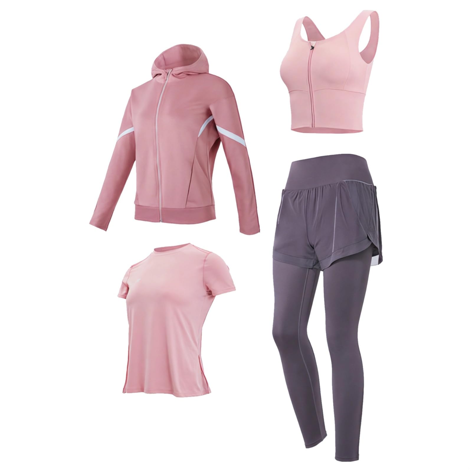 Pilates Gear Set 4-Piece Activewear For Women Black Xxl Includes Jacket Bra Top Shorts Pants Breathable Fabric Fits