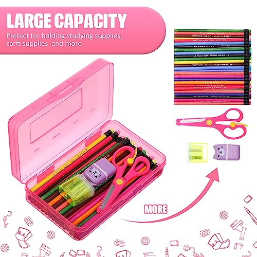 Image of Fainne 24 Pack Clear Plastic Pencil Box,Turquoise, Purple, Pink | Stackable Organizer for School Supplies, Large Case for Crayons Markers, Snap-lid Keeps Stationery Secure, Bulk Set