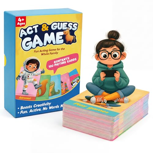 Charades Game for Kids Ages 4+ – 100 Cards Animals Actions Professions with Illustrations No...