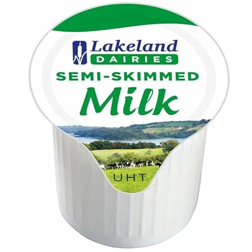 Lakeland UHT Semi Skimmed Milk Pot 12ml Pack of 50 Low Fat Long Shelf Life Catering Hospitality Office Disposable Dairy Drink Mix Sachets with Welari Thank You Card | (50pack) (600ml)