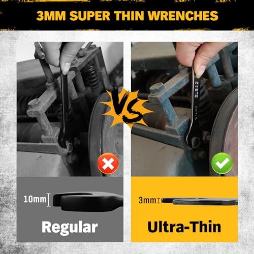 Image of ELEAD 10-Piece Super-Thin Open End Wrench Set, Metric 5.5-27mm, CR-V Nickel Plated, 3 mm Thickness for Tight Spaces, 5.5, 7, 8, 9, 10, 11, 12, 13, 14, 15, 16, 17, 18, 19, 20, 21, 22, 23, 24, 27mm