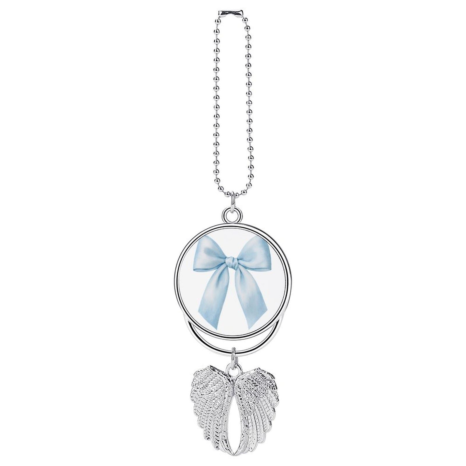 Pale Blue Satin Ribbon Bow Feminine Aesthetic Car Hanging Pendant Car Interior Decoration Rearview Mirror Charms Ornaments
