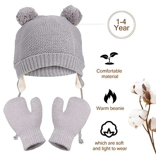 Winter Fleece Hat and Mittens Warm Gloves for Boys and Comfortable Thermal Cap for Daily Activities for and School Grey2