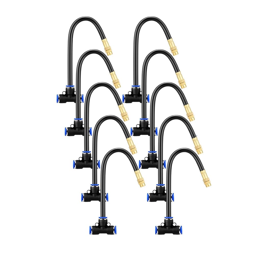 Littimoon 10 Pcs Brass Misting Nozzles Tee Water Mister Nozzles Thread Sprayer for Patio Outdoor Cooling Outdoor Cooling Mister System