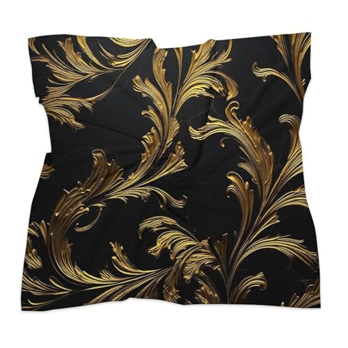 Black And Gold Head Scarf Like Silk Scarf Lightweight Fashion Satin Hair Bandanas for Women Boho Headscarf Hair Wrap Bandana Headband Handkerchief Silk Scarves for Bag Purse Neck 18 Inch