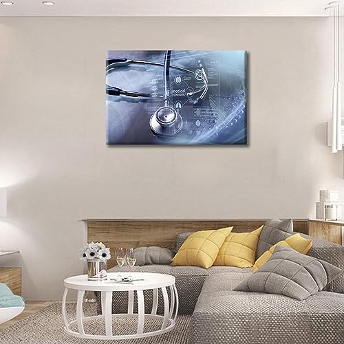 Image of Modern Medicine Cardiology Concept Paintings Wall Art 1 Panels Stethoscope and Medical Paintings for Wall Decorations Wall Prints Giclee Print Gallery Packaging Artwork Ready to Hang (16 inchWx24 inchH)