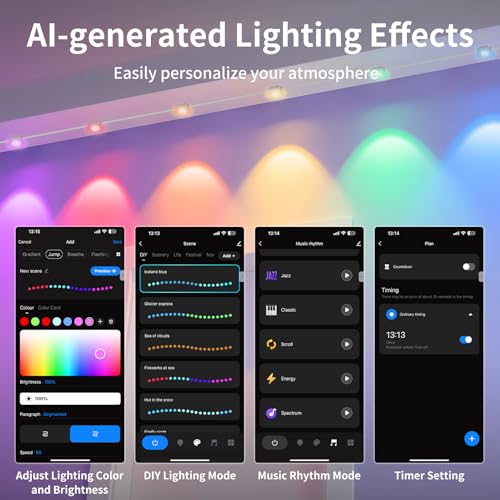 100ft Permanent Outdoor Lights with 60 LEDs, IP68 Waterproof Smart RGB+IC LED Christmas Light with 75 Scene Modes, Holiday Lights for House, Work with Wi-Fi, Alexa & Google Assistant by OKKMAX - Image 2