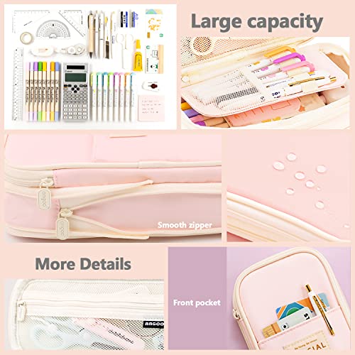 Image of MAMUNU Expandable Pencil case with compartments, Large Capacity Pencil Cases Pencil Bag Pouch Office School, Portable Pencil Case Large School Stationery Organizer, Makeup Cosmetic Bag, Pink