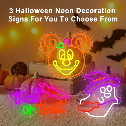 Image of Halloween Neon Sign Dimmable Pumpkin Neon Sign for Wall Decor Halloween Neon Light Home, Room, Party, Bar, Kids Room, Window Porch Front Halloween Decorations