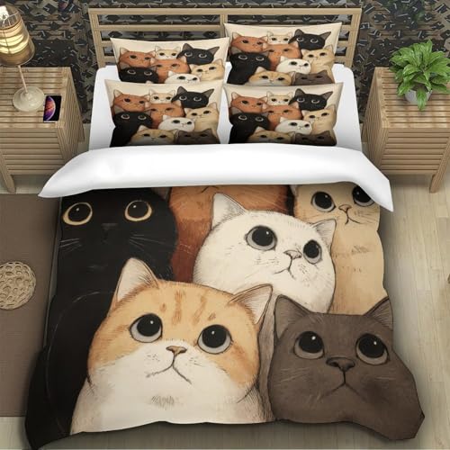 Housse de couette microfibre chat 3D 220x240 cm avec 2 taies