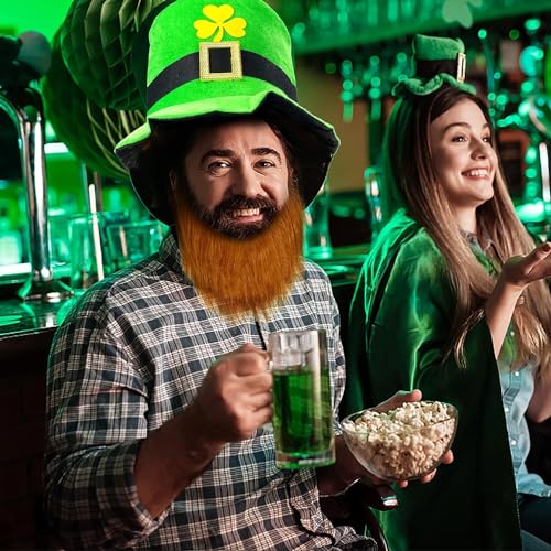 2 My Costume Wigs St. Patrick's Day Irish Green Leprechaun Top Hat with Beard Irish Shamrock Velvet Hat Headwear Bars Restaurants Parties Party Favor Cosplay by Generic - Image 4