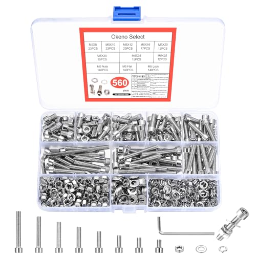 560 Stk M5 Schrauben Set Sechskantschrauben mit Muttern Set Zylinderschrauben mit Innensechskant Schrauben Muttern Sets Edelstahl Gewindeschrauben Maschinenschrauben mit Unterlegscheiben Sortiment