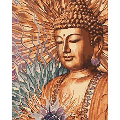 TISHIRON Boeddha Schilderen op nummer, voor volwassenen, lotusschilderen op nummer, penseel en acrylverf, 40 x 50 cm, geen vlammen, schilderen op nummer, volwassenen, familie, vrienden