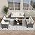 GarveeLife 5 Pieces Patio Furniture Set, 7-Seater Rattan Wicker Patio Conversation Sets with Coffee Table, Outdoor Sectional Patio Sofa Set, Grey Rattan and Beige Cushions