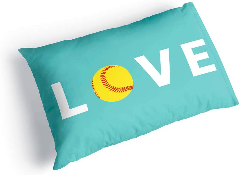 ChalkTalkSPORTS Softball Love Pillowcase | Softball Pillowcase Home Decor | Teal