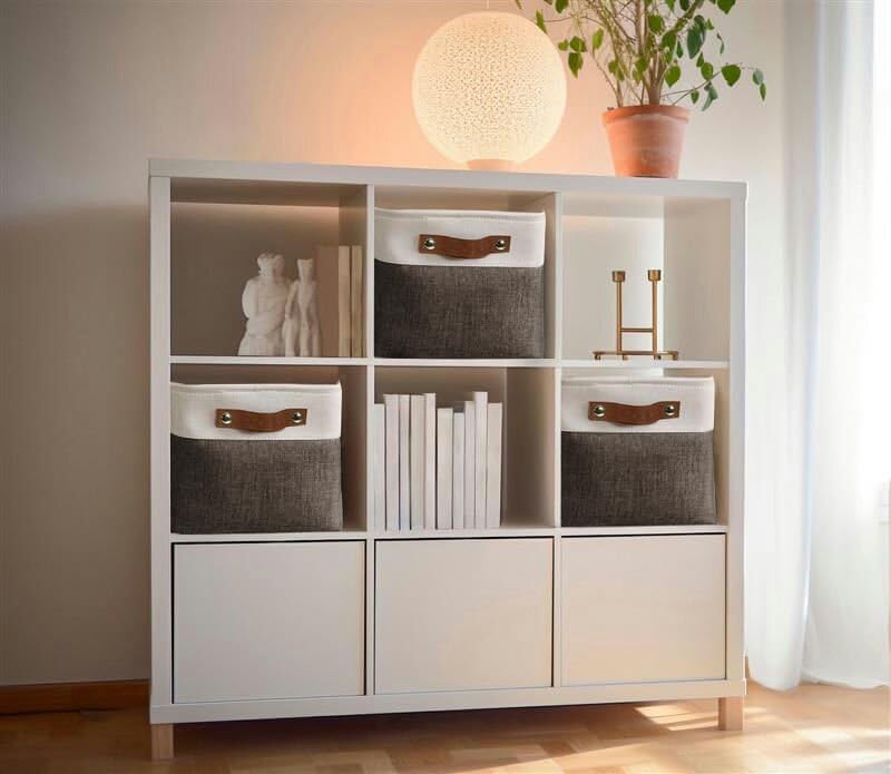 Image of DECOMOMO Storage Bins, Large Fabric Storage Baskets for Shelves, Decorative Linen Closet Organizer, 15 x 11 x 9.5 inches (Brown & White, 3 Pack)