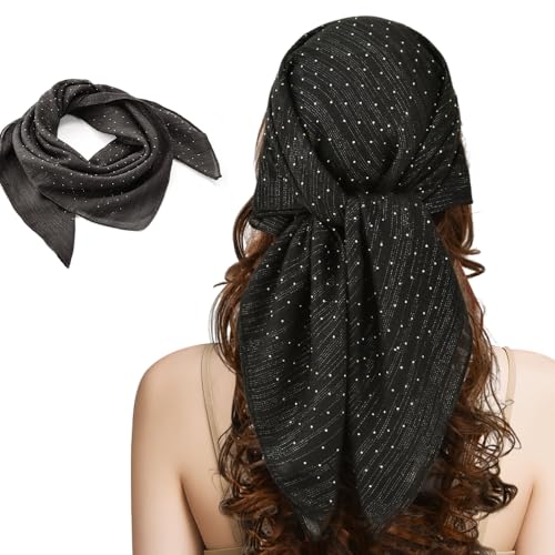 Women's Glitter Decor Head Scarf, 2025 New Head Scarf for Women, Solid Shimmer Sparkle Hair Scarf
