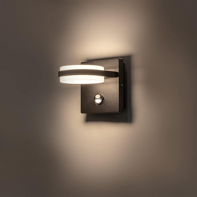 FLORNIA Black Outdside Light Outside LED Wall Light with Motion Sensor Outdoor Wall Lighting Mains Powered PIR External Garden Weatherproof Aluminum Lamp (Black 1000LM 12.5W 4000K IP44)