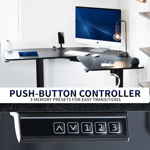 Image of VIVO Black 55 x 55 in Corner Standing Desk, DESK-E1L110B | Electric, L-Shaped Table, Sit Stand, Height Adjustable, Memory Presets, Home and Office Furniture, Black Frame