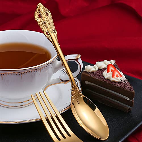 Dinner Spoon 4 Pieces 410 Stainless Steel Spoon Western Food Tableware Set Steak Knife Fork Dessert Spoon Long-Handled Spoon (Color : 1) (Brass)3