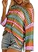 Dokotoo Womens Tops Spring Summer Resort Wear Beach Vacation Short Sleeve Crochet Hollow Out Color Block Striped Round Neck Dressy Casual Lightweight Knit Sweater Fashion Clothing Orange Medium