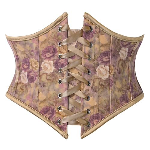 Image of Scarlet Darkness Corset Belt for Women Floral Lace Up Boned Underbust Corset Waist Belts