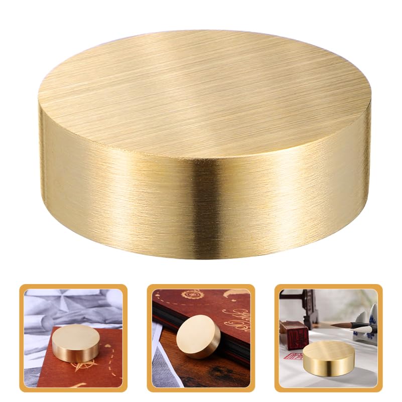 Condition photo showing New/Like New for Solid Brass Paperweight for Calligraphy Practice Elegant Round Design Flat Weight for Drawing and Painting Luxurious Office Desk Accessory and Decorative