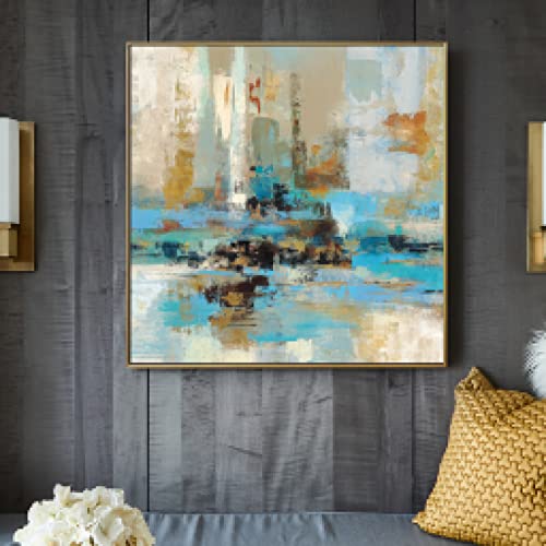 Peinture abstraite rue graffiti art moderne bleu vert turquoise decoration murale 80x80cm