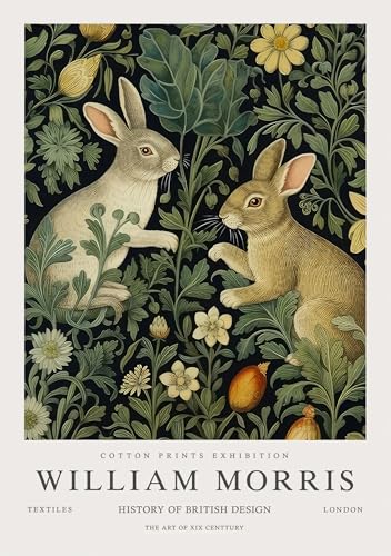 Toile William Morris Deux Lapins Sauvages 30x50cm | Idée cadeau art mural rétro sans cadre