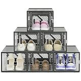 wesimple 靴収納ボックス 積み重ね可能 クリアオーガナイザー 防塵収納キャビネット スニーカー用 (6, ブラック)