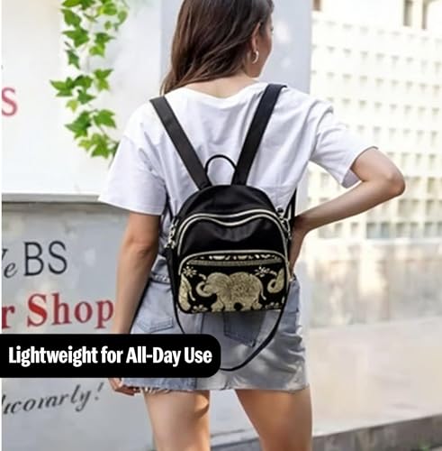 Image of AutoStory Women's Stylish Backpack | Golden Elephant Print Travel, College & Office Bag | Spacious Shoulder Backpack Purse with Anti-Theft Back Pocket & Zipper Compartments