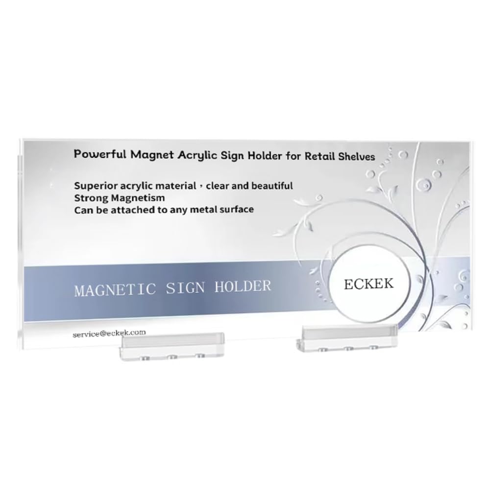 ECKEK Magnetic Sign Holder Grip Holder, Powerful Magnet, Acrylic Sign Holder for Retail Shelves Display Store Vendor Event Warehouse and Shop Supplies (Acrylic Base 500*200mm/19.69*7.87inches)
