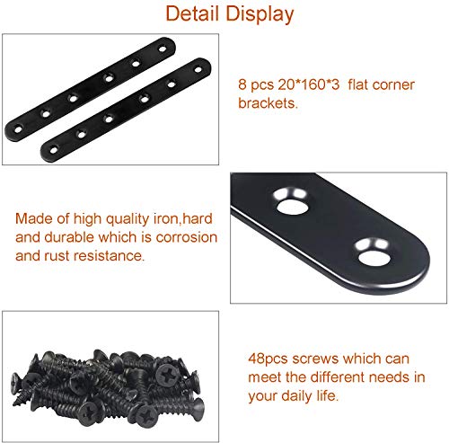8 kusů rohových spojek, úhlových spojek 90 stupňů úhlových svorek tvar L, pravoúhlé kovové spojky se šroubem (20 × 160 × 3 mm)