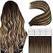Easyouth Hair Tape in Extensions Balayage Color Dark Brown Fading to Strawberry Blonde Highlight Medium Brown Ombre Double Sided Tape Extensions Glue in Hair Extensions 20Inch 50g 20Pcs