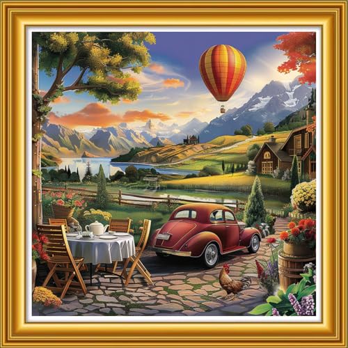 Image of Dooxvey Counted Cross Stitch Kits for Adults 11CT Printed Cross-Stitch Patterns Cross Stitching Embroidery Kit Stamped or Counted Needlepoint Kits-Beautiful Home Scenery 18x18 inch