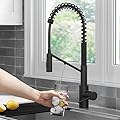 KRAUS Oletto 2-in-1 Commercial Style Pull-Down Single Handle Water Filter Kitchen Faucet in Matte Black with Purita 2-Stage Under-Sink Filtration System