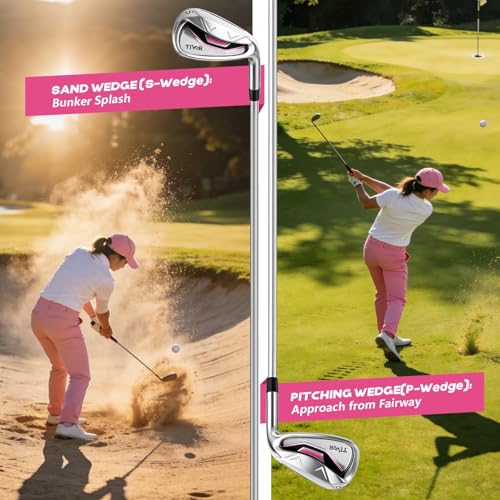 Image of Golf Clubs Set Complete 14-Piece with Driver Fairway Hybrid Irons Putter Stand Bag & 3 Headcovers for Men Women Right Left Handed - Beginner Golf Sets Pink Black
