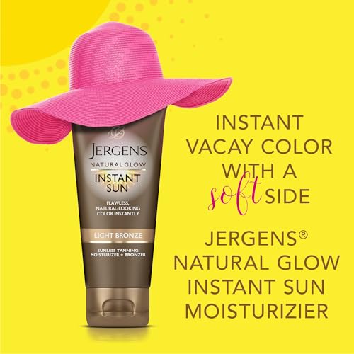 Image of Jergens Natural Glow Instant Sun Bundle: Light Bronze Sunless Tanning Moisturizer + Bronzing Lotion 6oz Bottle and Applicator Mitt