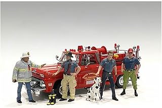 Firefighters 6 Piece Figure Set (4 Males, 1 Dog, 1 Accessory) for 1/24 Scale Models by American Diorama 76418-76419-76420-76421