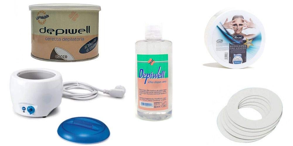 Kit Depilazione Scaldacera + Cera 400ml + Strisce + Cerchietti Salvabordo + Olio Post Epilazione (Cocco)
