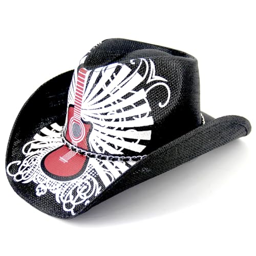 Image of Western Straw Cowboy Hats for Men & Women, Wide Shapeable Brim Cowgirl Sun Hat