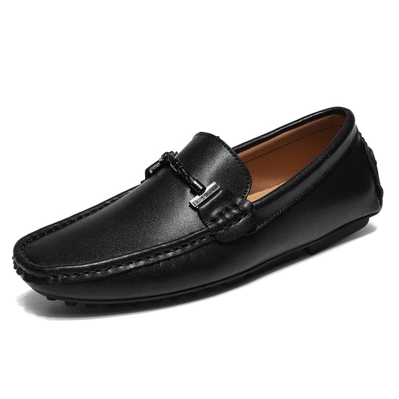 HOOENG Men's Loafers Round Toe PU Leather Driving Style Loafer Anti-Slip Resistant Comfortable Lightweight Wedding Party Slip On