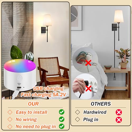 Image of Battery Operated Wall Sconce Light Set Of Two, Battery Operated Sconces Wall Lighting Indoor Wireless Wall Sconce With Remote Control, Dimmable Battery Wall Lamp With 3CCT Bulb For Bedroom Living Room