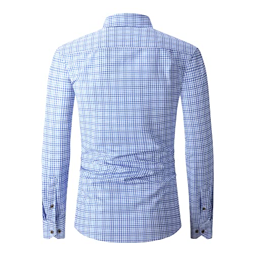 Samerm Mens Button Down Shirts 4-Way Stretch Wrinkle Free Long Sleeve Print Plaid Business Dress Shirt,Blue Plaid L #TOP1