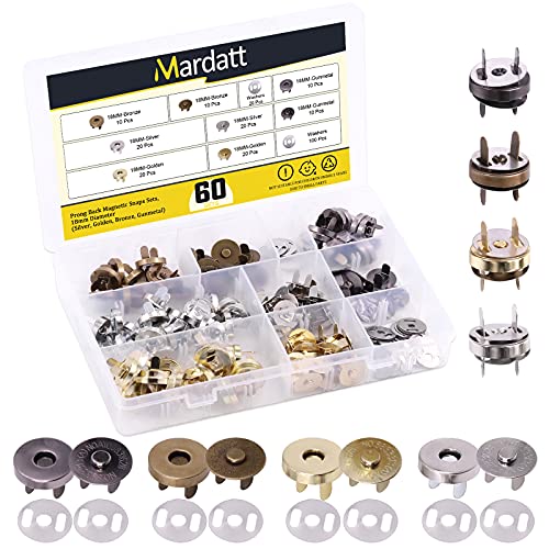 Mardatt Button Clasps Closures Purses Fasteners, Bronze Silver Gold Gunmetal Strong Metal Round Snaps Button DIY Craft Sets for Sewing, Craft, Purses, Bags, Clothes, Leather (18mm)