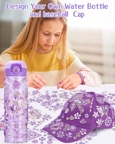 Geschenke für Mädchen DIY Trinkflasche und Baseballkappe, mit Diamanten und Einhorn Aufklebern, Halloween Weihnachten Geburtstag Geschenk Mädchen 4 5 6 7 8 9 10 11 12 Jahre, Kinder Selbst Gestalten
