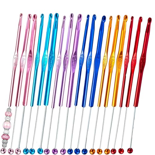 Crochets à tricoter en aluminium pour enfilage perles 4mm 5mm 6mm multicolore