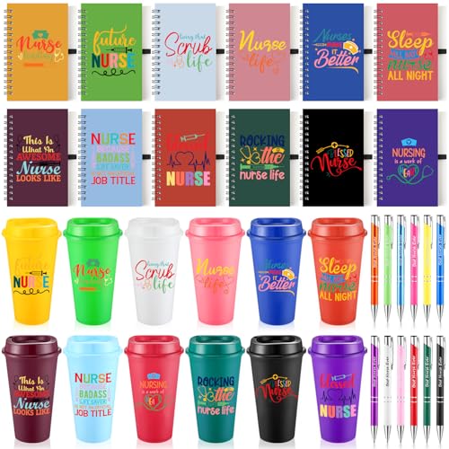 Skylety 36 Pcs Funny Nurse Appreciation Gifts Set Bulk 16oz Reusable Thank You Tumblers with Motivational Notebooks Pens for Cna Rn Medical Assistant Nursing Student Essentials(Best Nurse)