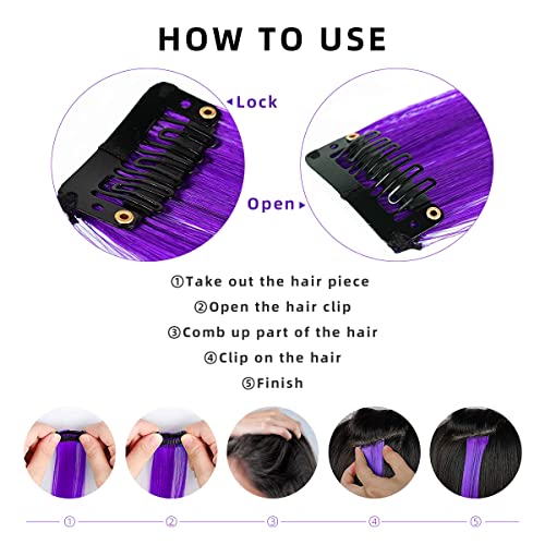 image for 12 PCS Colored Clip in Hair Extensions, BEAHOT 22 Inch Rainbow Long St